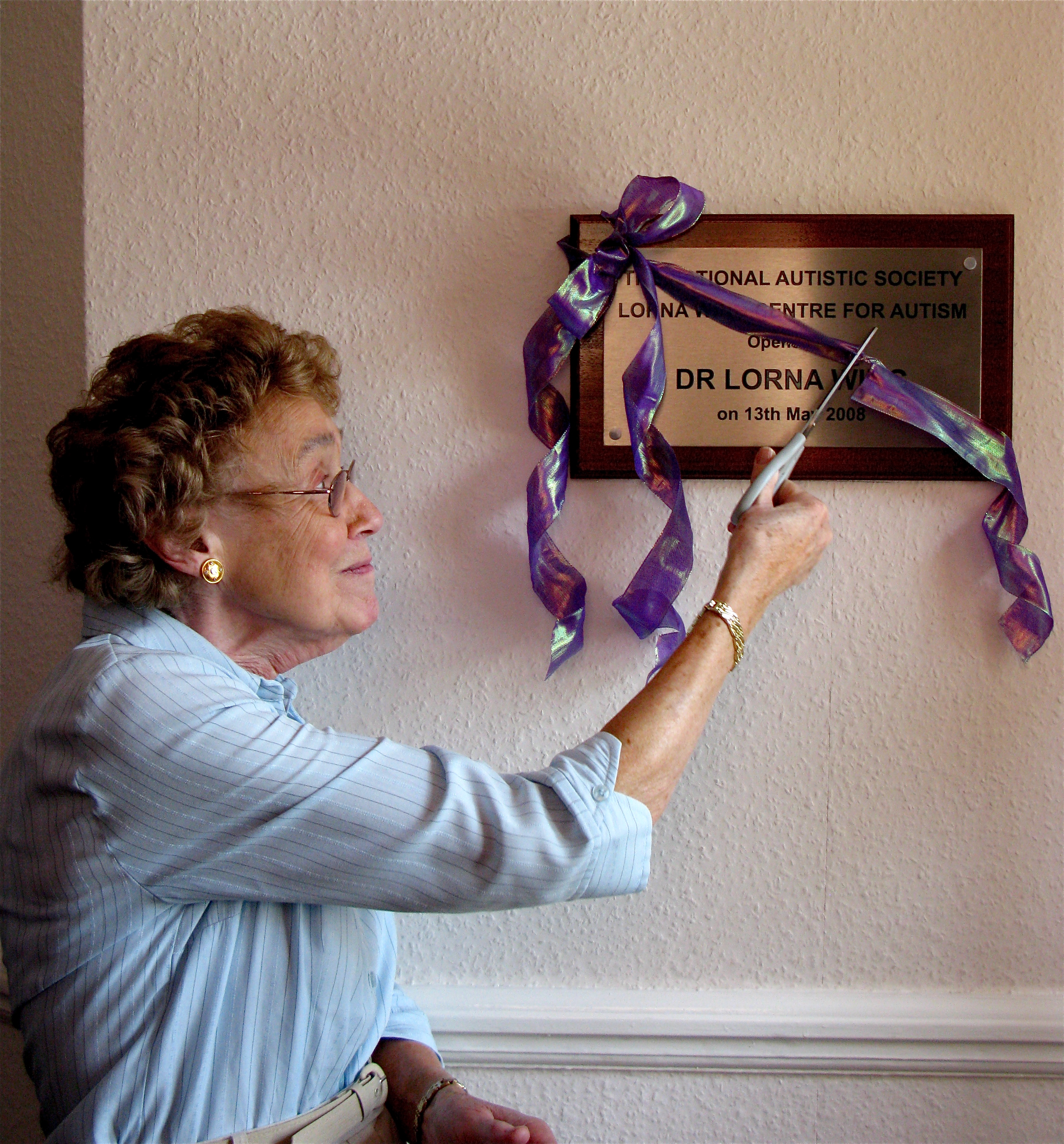 Photo of Lorna Wing opening the Lorna Wing Centre