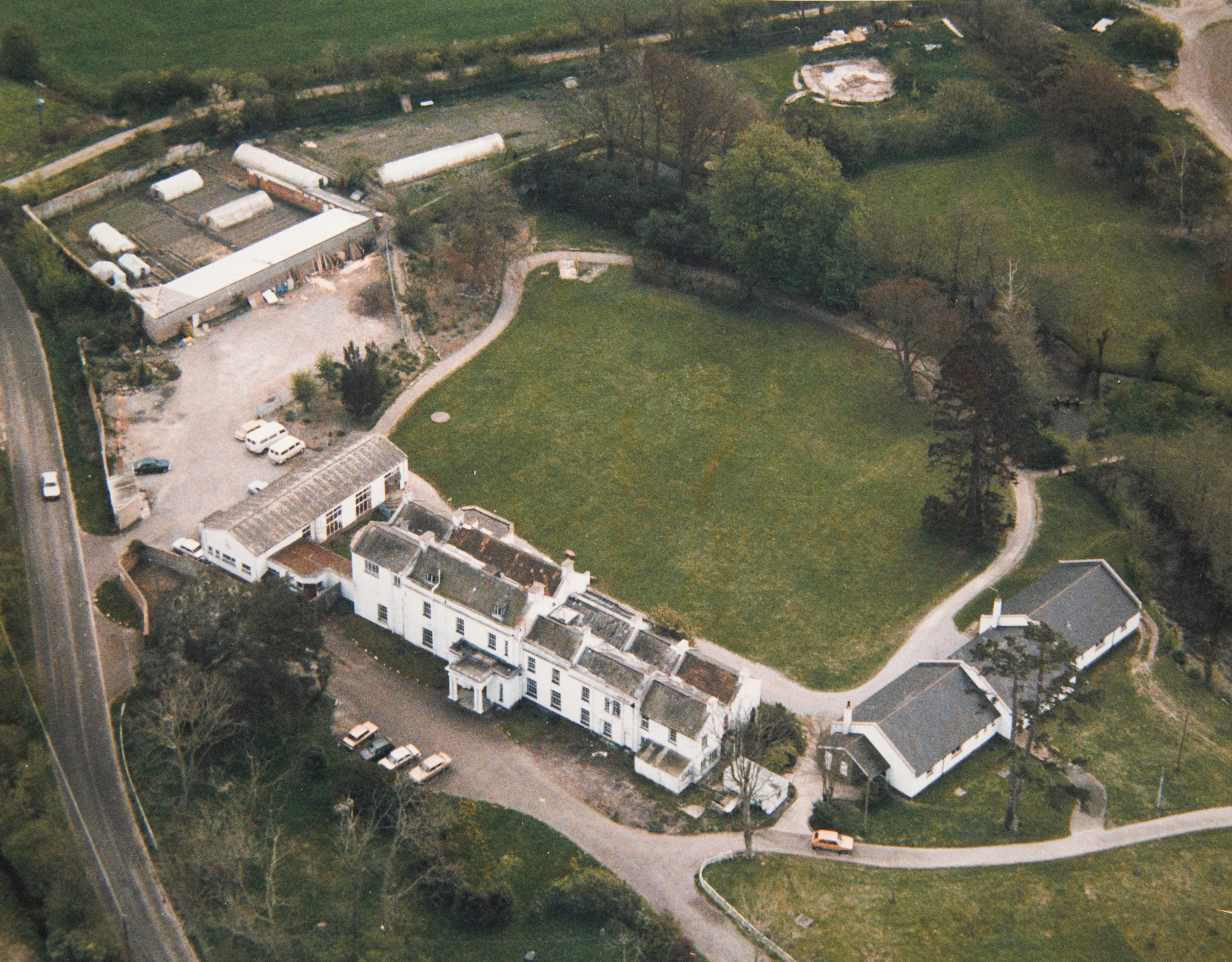 Ariel view of Somerset Court buildings with surrounding fields