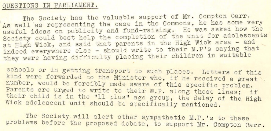 extract from 11.1962 NAS Newsletter about the first question to Parliament