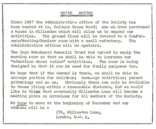 A typed notice stating the charity's office is moving